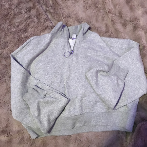 Grey long crop half zip sweater - Picture 1 of 1